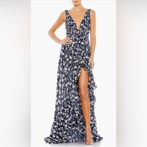 Mac Duggal Floral Print Sleeveless Ruffle Gown, Size 4R